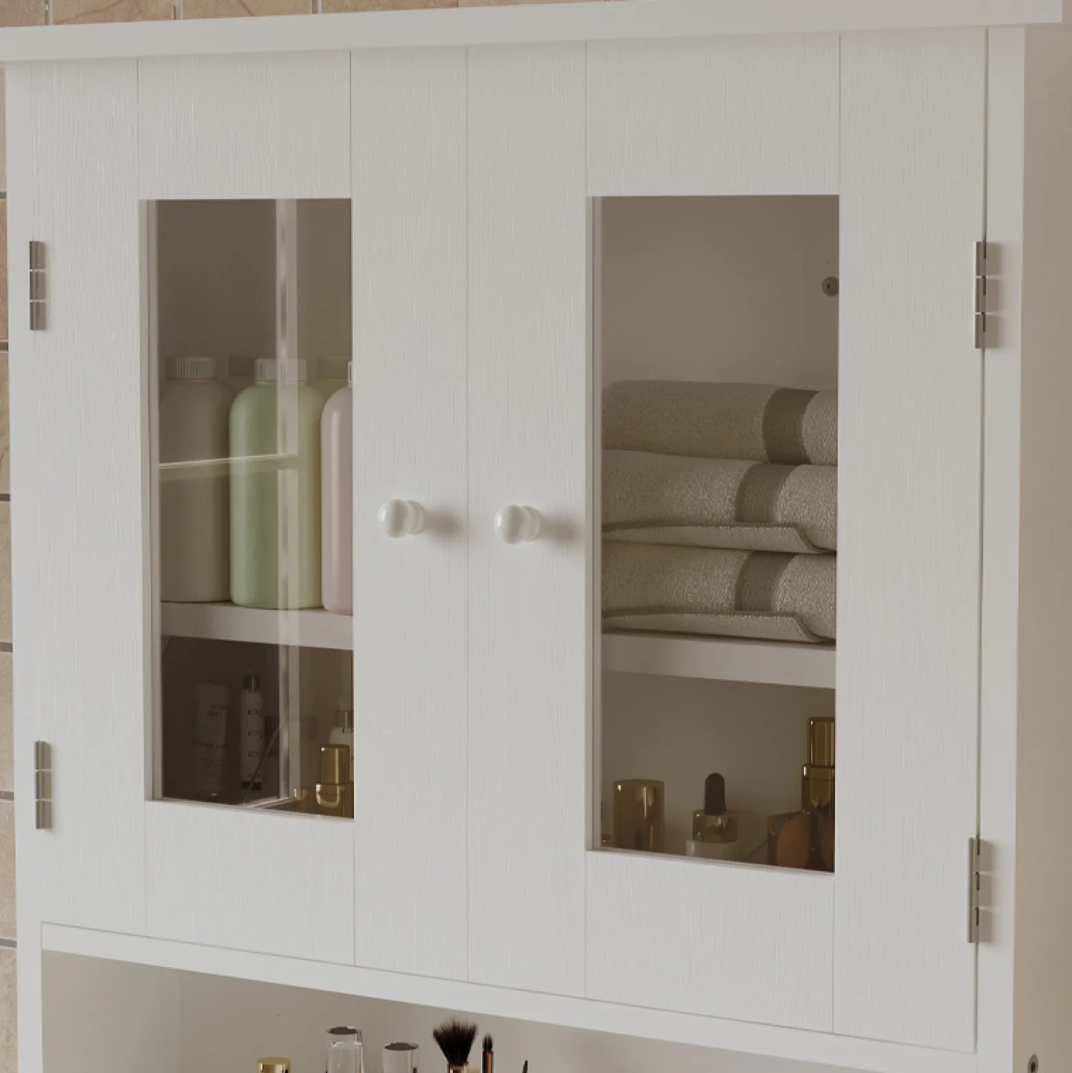 Szafka łazienkowa wisząca biała 2-drzwiowa szklana ścienna loft półki 58 cm