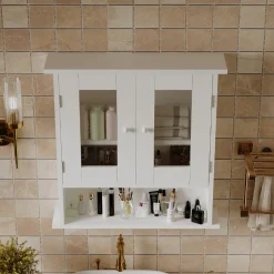 Szafka łazienkowa wisząca biała 2-drzwiowa szklana ścienna loft półki 58 cm