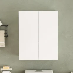 Szafka Łazienkowa Wisząca Biała 2 Drzwiowa Nowoczesna Ścienna 3 Półki 80 Cm