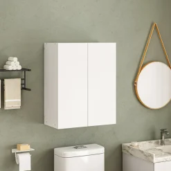 Szafka Łazienkowa Wisząca Biała 2 Drzwiowa Nowoczesna Ścienna 3 Półki 80 Cm