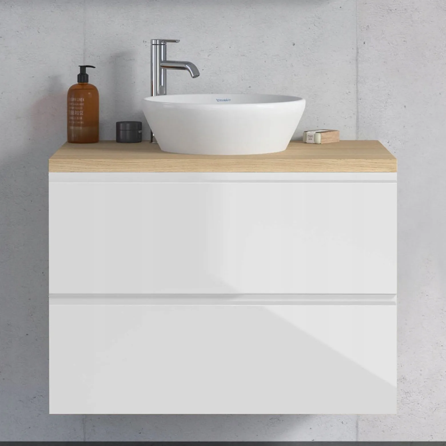 Szafka Łazienkowa Wisząca Biała z Blatem Dąb Złoty 60 cm Front Połysk