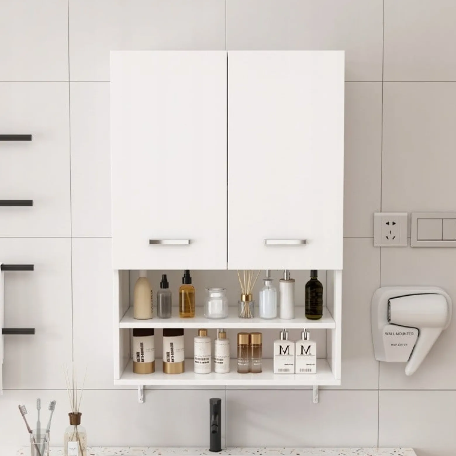 Szafka łazienkowa wisząca ścienna nad pralkę pojemne półki regał loft 64 cm