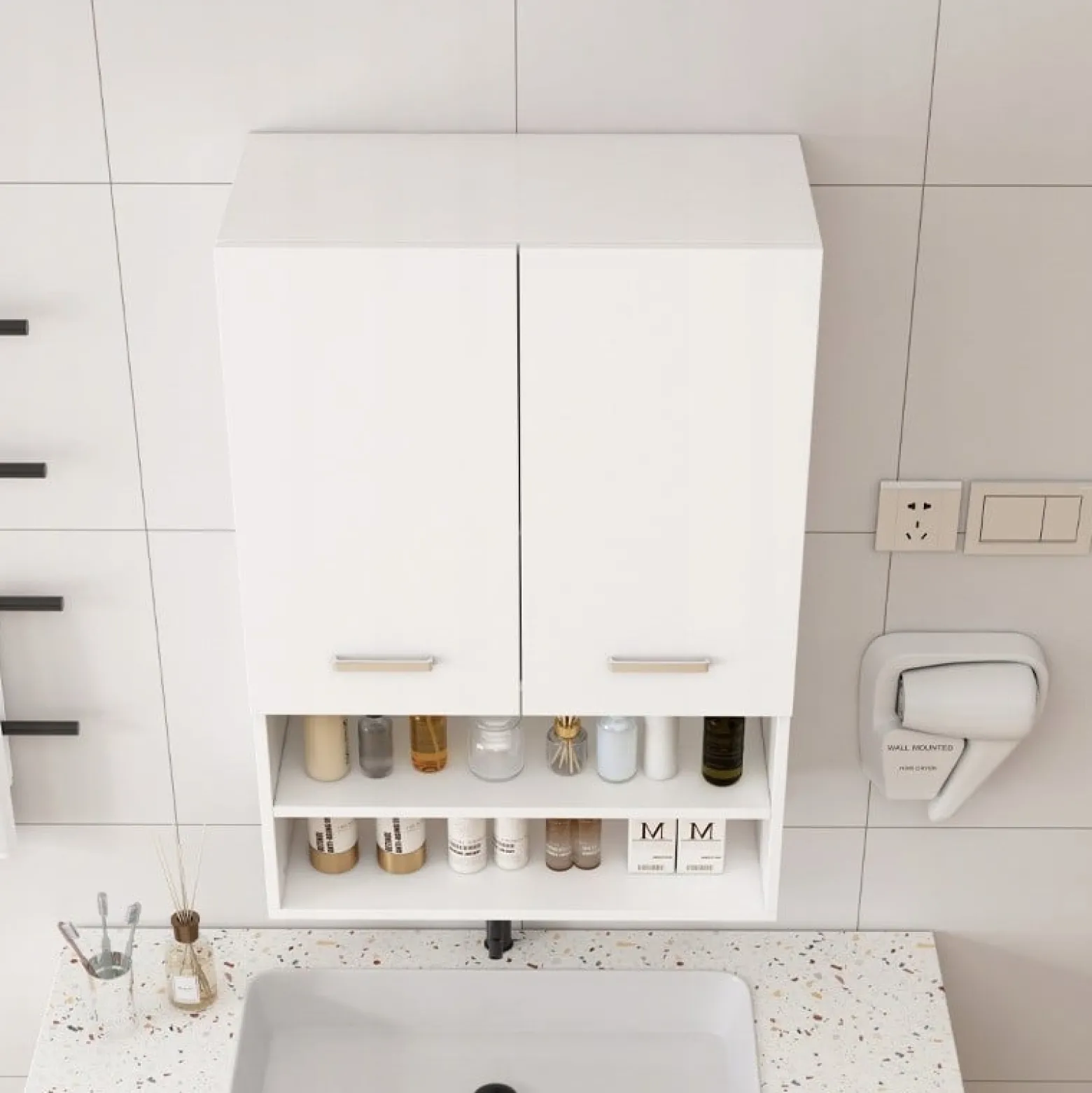 Szafka łazienkowa wisząca ścienna nad pralkę pojemne półki regał loft 64 cm