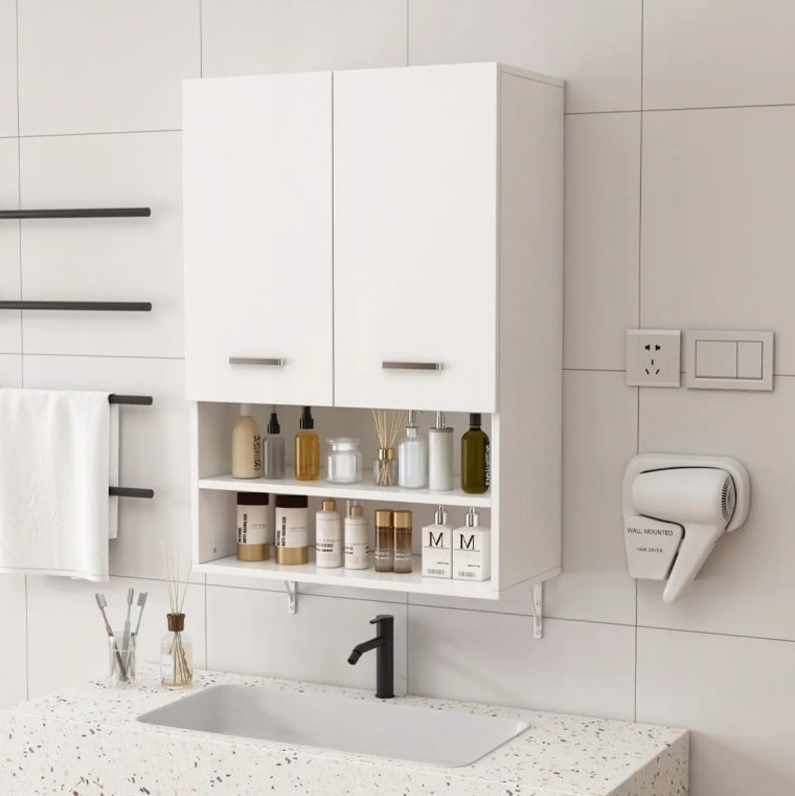 Szafka łazienkowa wisząca ścienna nad pralkę pojemne półki regał loft 64 cm