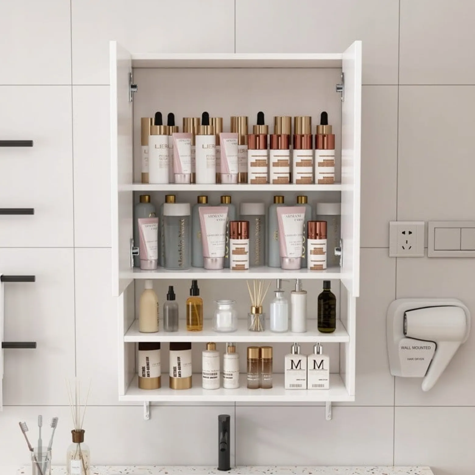 Szafka łazienkowa wisząca ścienna nad pralkę pojemne półki regał loft 64 cm