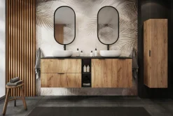 Szafka Łazienkowa Wisząca Jednodrzwiowa Dąb Blat Regał Dąb 120X46 Mdf