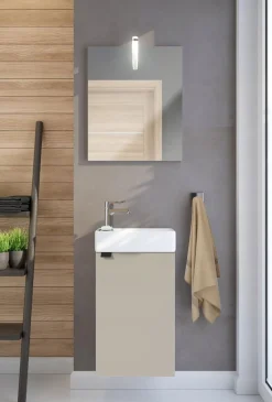 Szafka Łazienkowa 40 x 22 cm z Umywalką Wisząca Kaszmir Beżowa Mat Mała