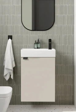 Szafka Łazienkowa 40 x 22 cm z Umywalką Wisząca Kaszmir Beżowa Mat Mała