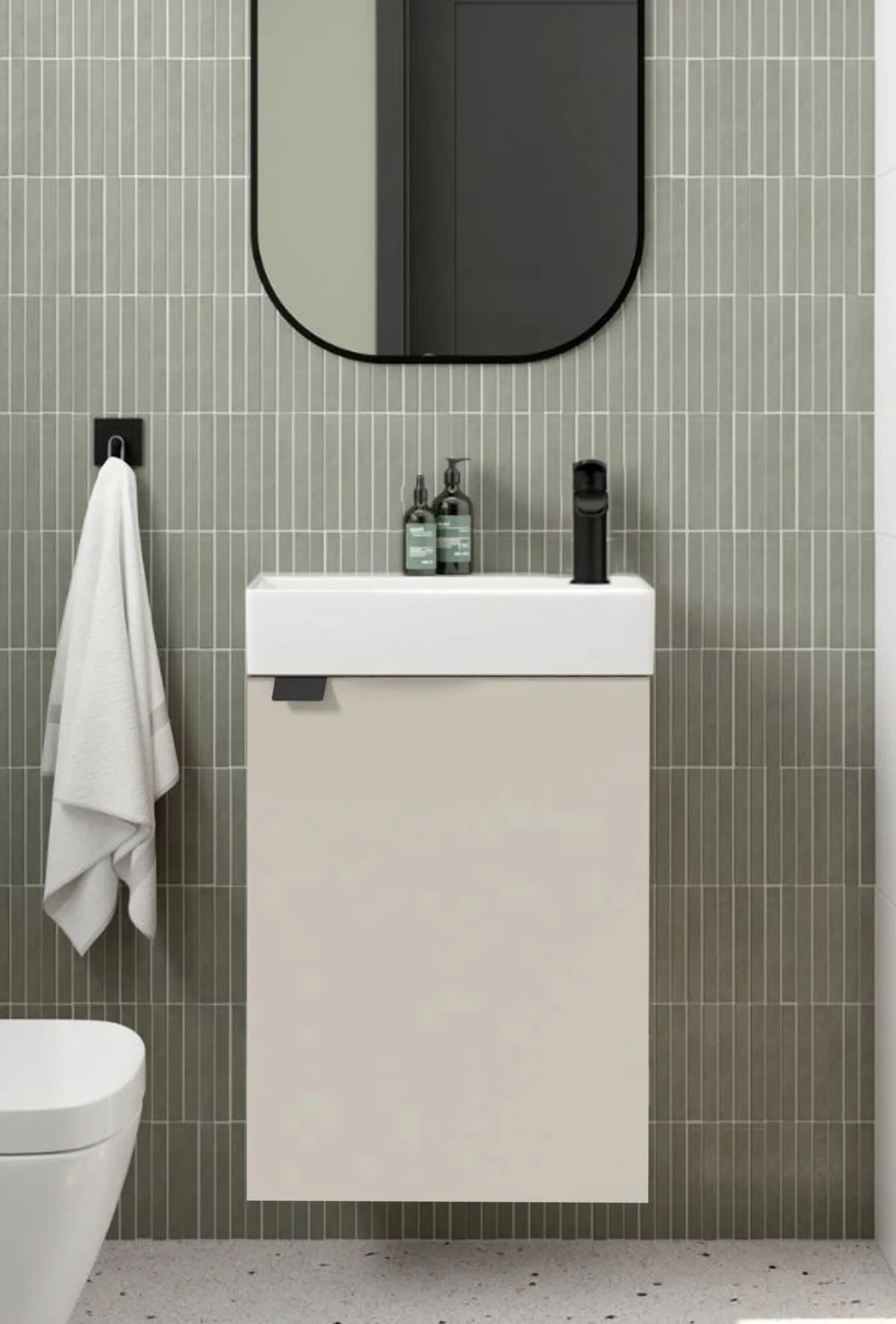 Szafka Łazienkowa 40 x 22 cm z Umywalką Wisząca Kaszmir Beżowa Mat Mała
