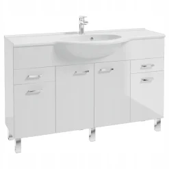 Szafka Łazienkowa z Umywalką 130 cm Biała Połysk 2 Szuflady