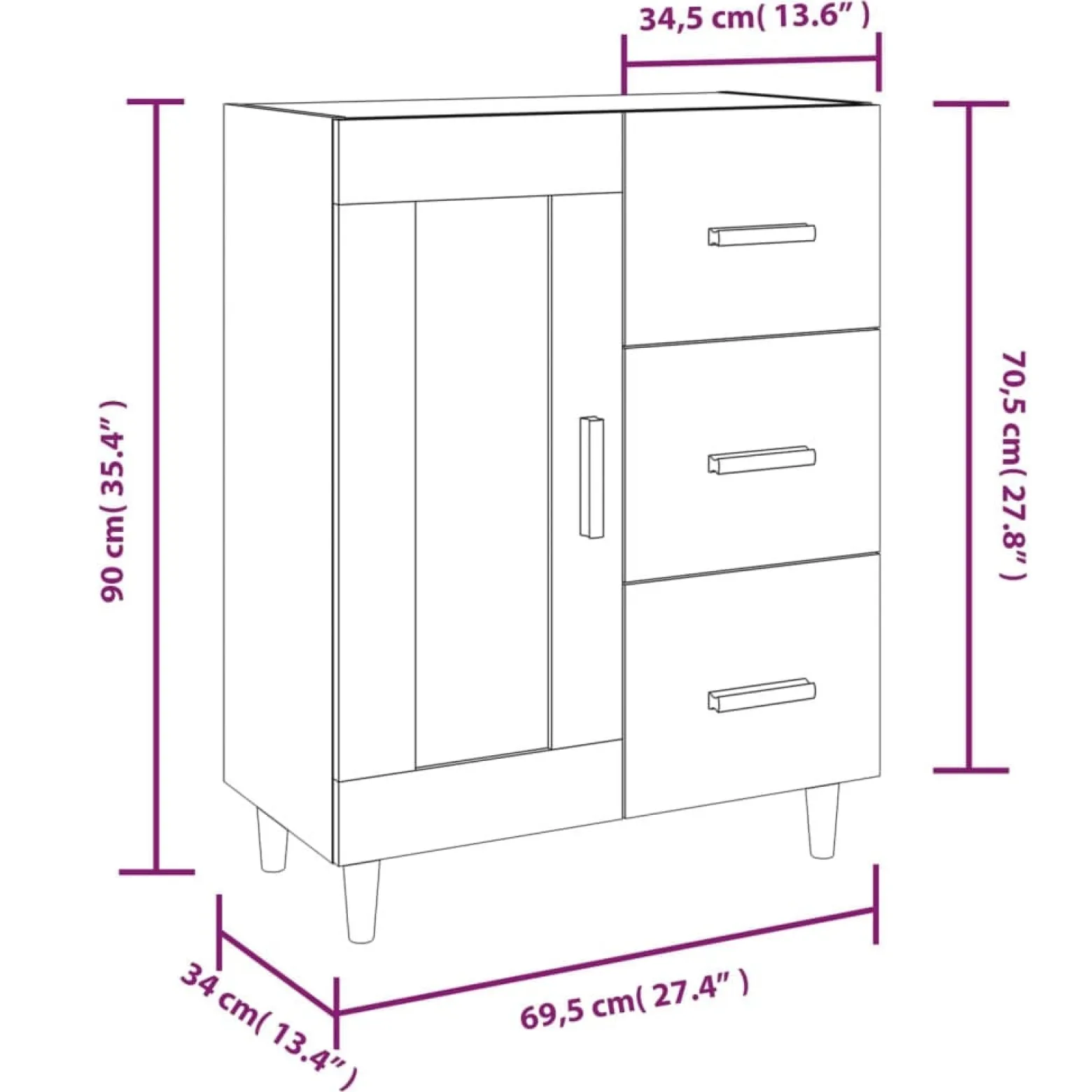 Szafka Biała Połysk 69.5x34x90 cm do Salonu Pokoju Sypialni