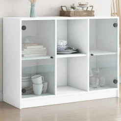 Szafka Biała z Drzwiami Szklanymi 102x37x75.5 cm do Salonu Pokoju