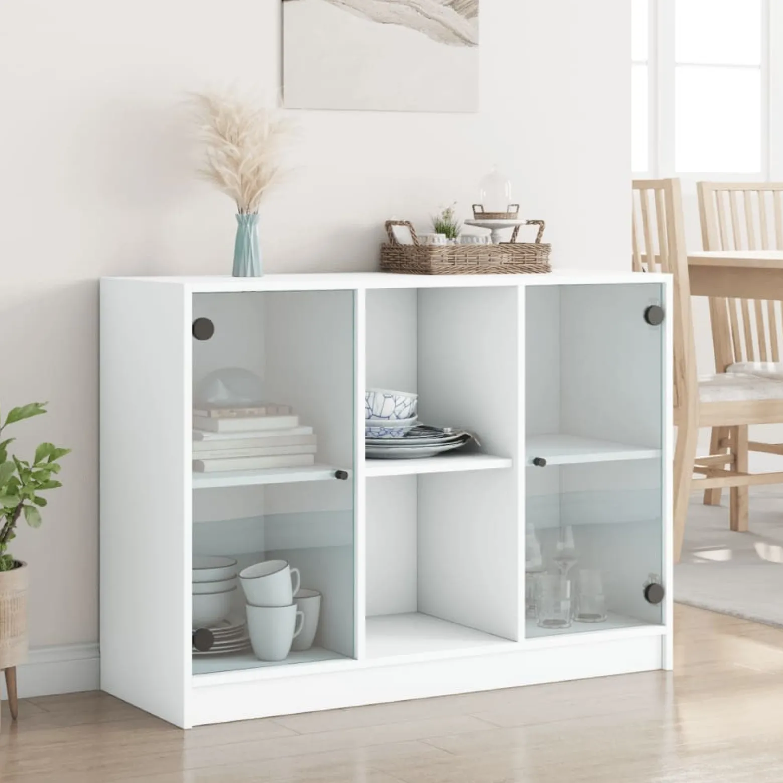 Szafka Biała z Drzwiami Szklanymi 102x37x75.5 cm do Salonu Pokoju