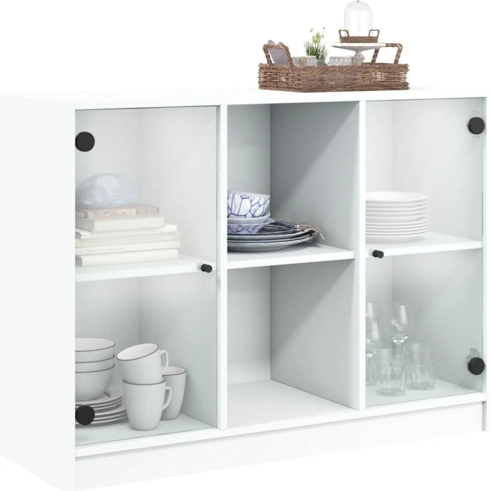 Szafka Biała z Drzwiami Szklanymi 102x37x75.5 cm do Salonu Pokoju
