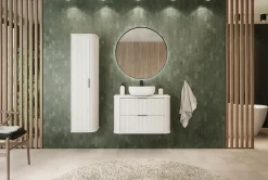 Szafka 80 Cm + Słupek 139 Cm Zestaw Łazienkowy Wiszący Biały Fronty Mdf