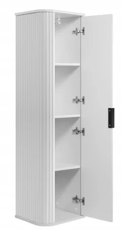 Szafka 80 Cm + Słupek 139 Cm Zestaw Łazienkowy Wiszący Biały Fronty Mdf
