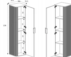 Szafka 80 Cm + Słupek 139 Cm Zestaw Łazienkowy Wiszący Biały Fronty Mdf