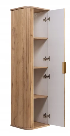 Szafka 100 Cm + Słupek 139 Cm Zestaw Łazienkowy Wiszący Dąb Fronty Mdf
