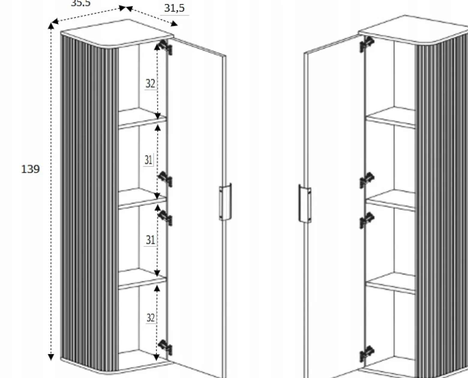Szafka 100 Cm + Słupek 139 Cm Zestaw Łazienkowy Wiszący Dąb Fronty Mdf