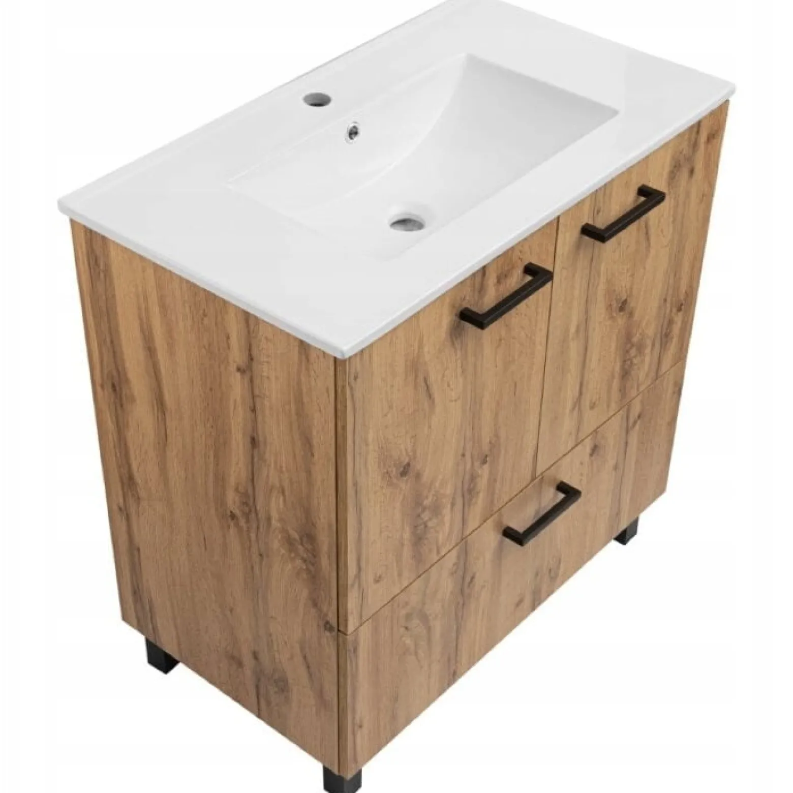 Szafka do Łazienki z Umywalką Stojąca 80 x 47 cm Dąb Wotan Nóżki Czarne