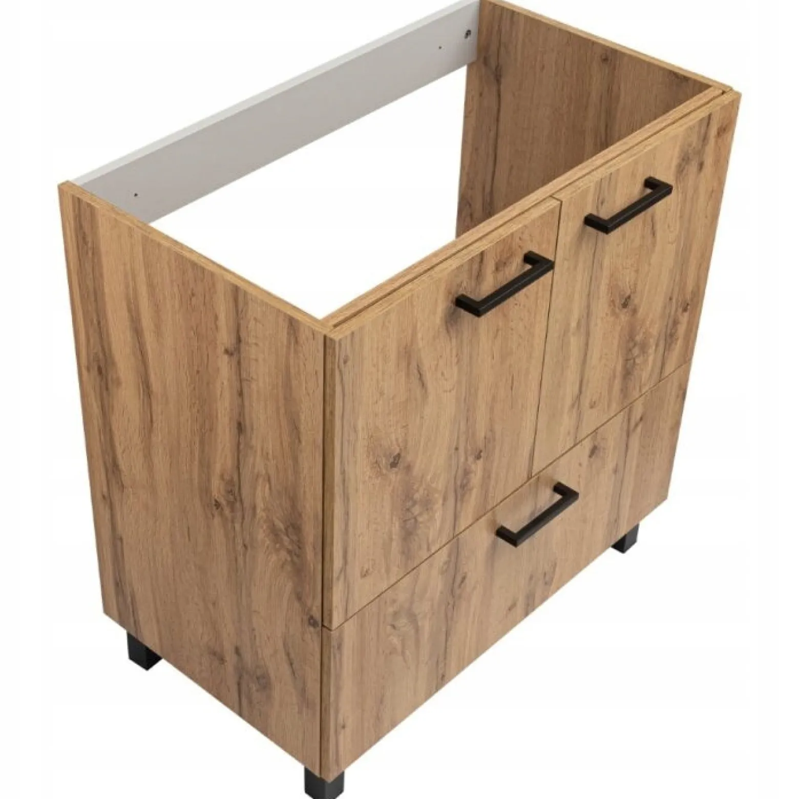 Szafka do Łazienki z Umywalką Stojąca 80 x 47 cm Dąb Wotan Nóżki Czarne