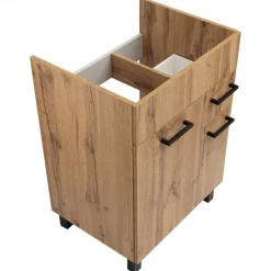 Szafka do Łazienki z Umywalką Stojąca 60 x 47 cm Dąb Wotan Nóżki Czarne