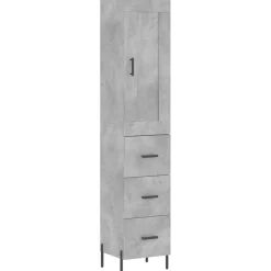 Szafka Komoda Regał Szara Beton z Drzwiami 34.5x34x180 cm do Salonu Pokoju