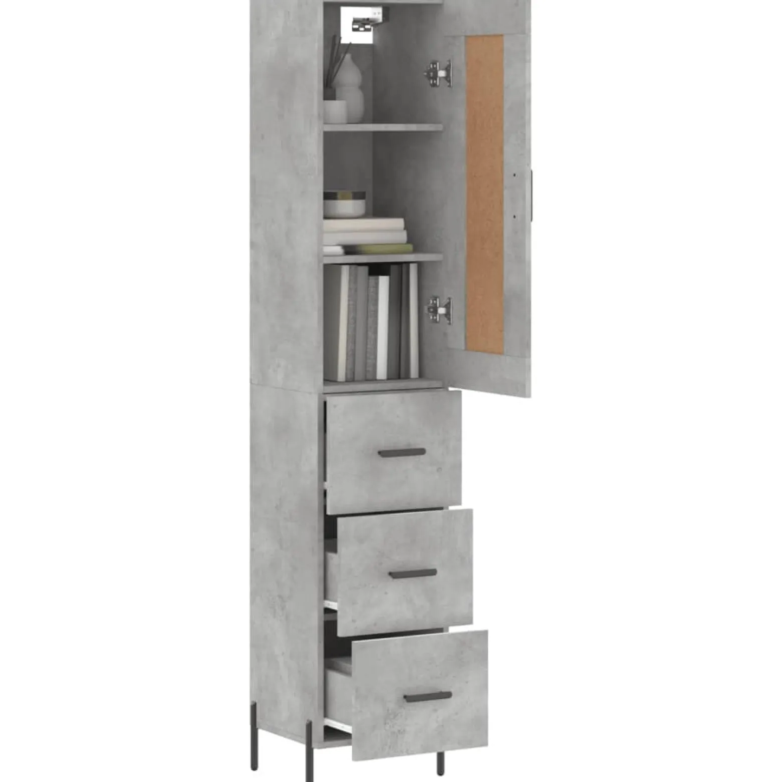 Szafka Komoda Regał Szara Beton z Drzwiami 34.5x34x180 cm do Salonu Pokoju