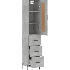 Szafka Komoda Regał Szara Beton z Drzwiami 34.5x34x180 cm do Salonu Pokoju