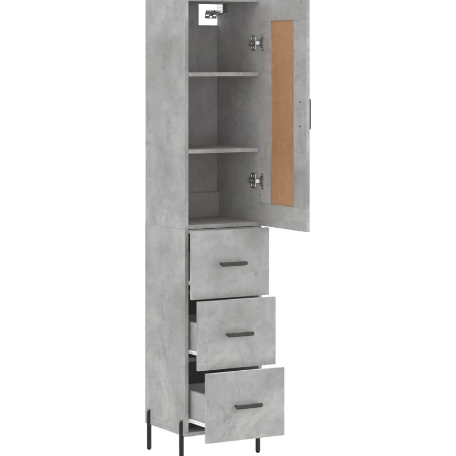 Szafka Komoda Regał Szara Beton z Drzwiami 34.5x34x180 cm do Salonu Pokoju