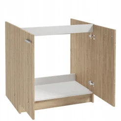 Szafka Kuchenna Dąb Sonoma +Zlewozmywak 80x50 Bateria Beżowa Elastyczna 2w1