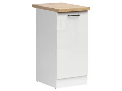 Szafka kuchenna dolna Junona Line 40 cm prawa nkredowy połysk z blatem