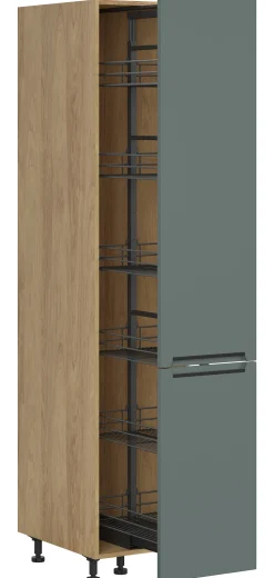 Szafka kuchenna wysoka Iris 40 cm z koszem cargo dąb hikora/zieleń boho mat