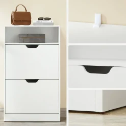 Szafka na buty biała MDF 60x24x102 cm 2 klapy 4 półki mat do przedpokoju