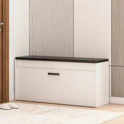 Szafka na buty biała z siedziskiem schowkiem duża 2 półki otwierana 100 cm