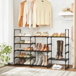 Szafka na Buty Czarna Regał Modułowy Metalowy Stojak do Przedpokoju 5 Półek