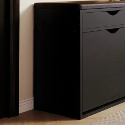 Szafka na buty z siedziskiem czarna z siedziskiem do przedpokoju loft 60 cm