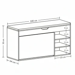 Szafka na buty z siedziskiem i wysuwanymi półkami GRADIA, 100 x 34 x 50 cm
