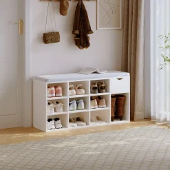 Szafka na buty z siedziskiem loft biała ławka przedpokój nowoczesna