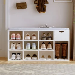 Szafka na buty z siedziskiem loft biała ławka przedpokój nowoczesna