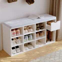 Szafka na buty z siedziskiem loft biała ławka przedpokój nowoczesna