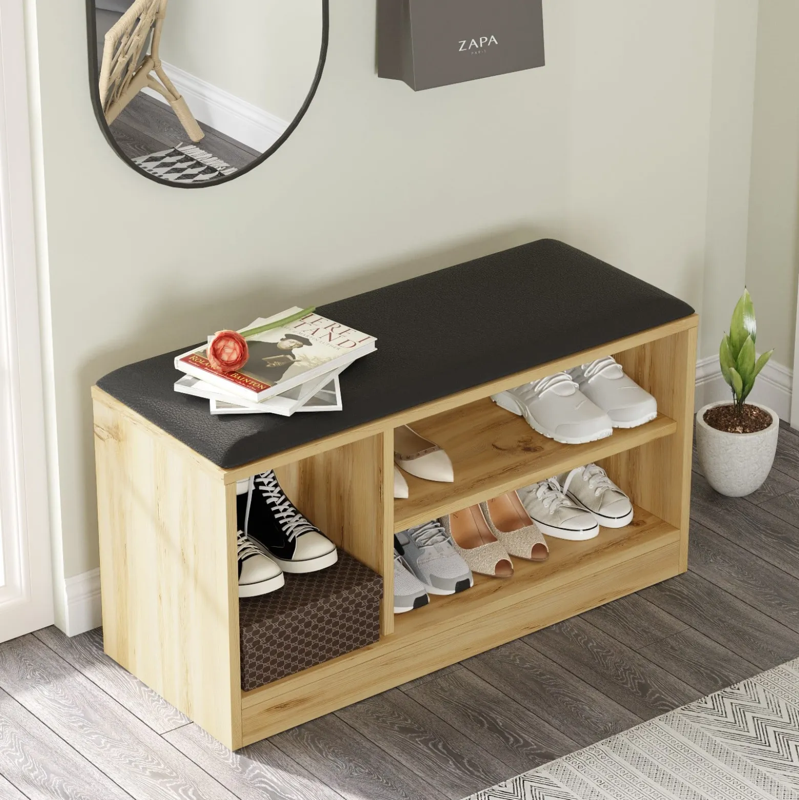 Szafka na buty z siedziskiem MORE dąb naturalny loft 89,6 cm