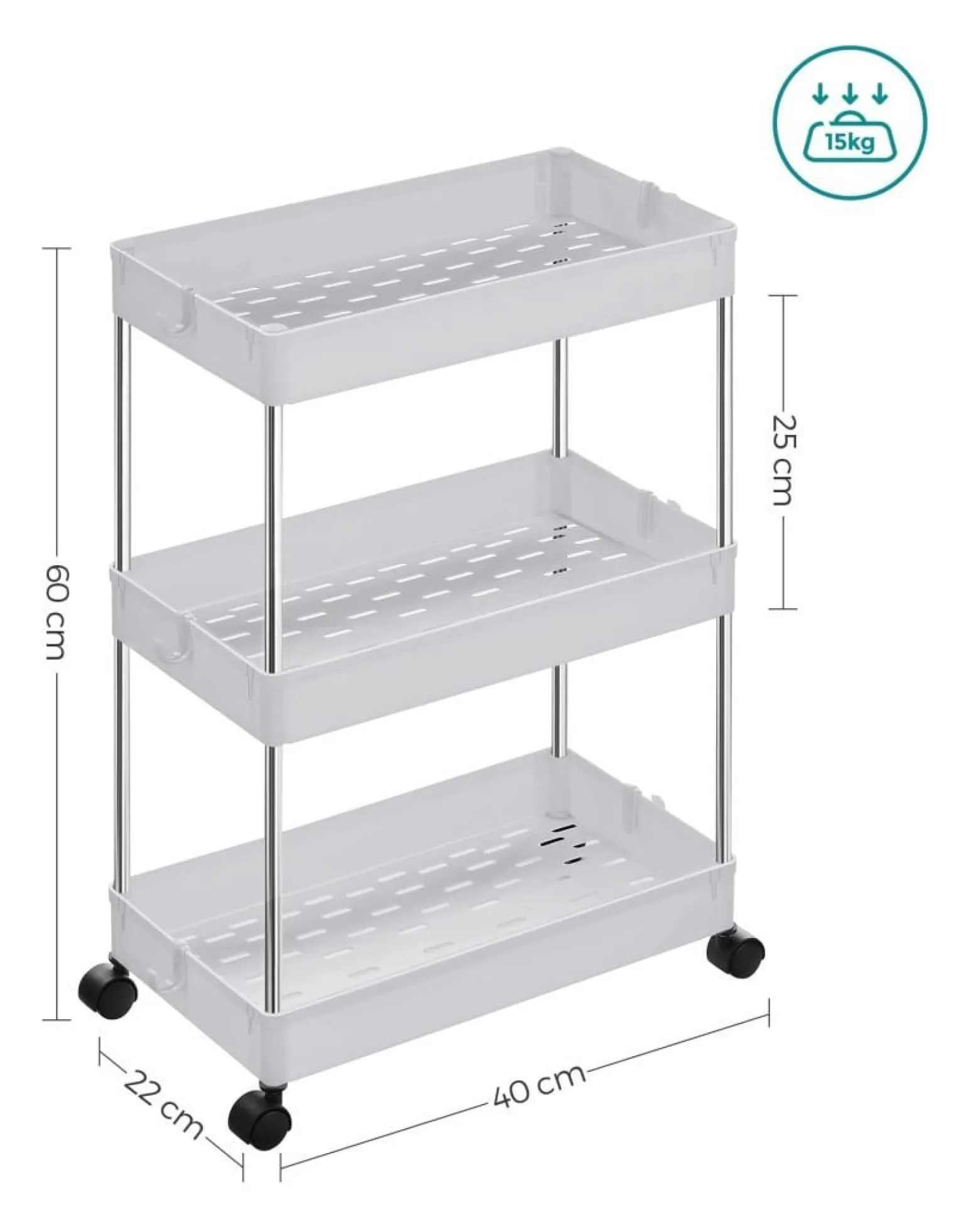 Szafka na kółkach 3 półki biała - KSC009W01