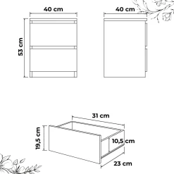 Szafka nocna BASIC 2 szuflady – Dąb Artisan | 40x53x40 cm