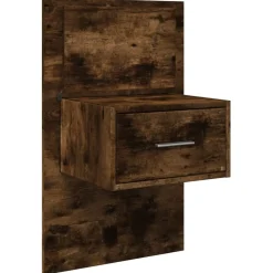 Szafka Nocna Brązowa z Szufladą Wisząca z LED Do Sypialni 48,5x32,5x80 cm