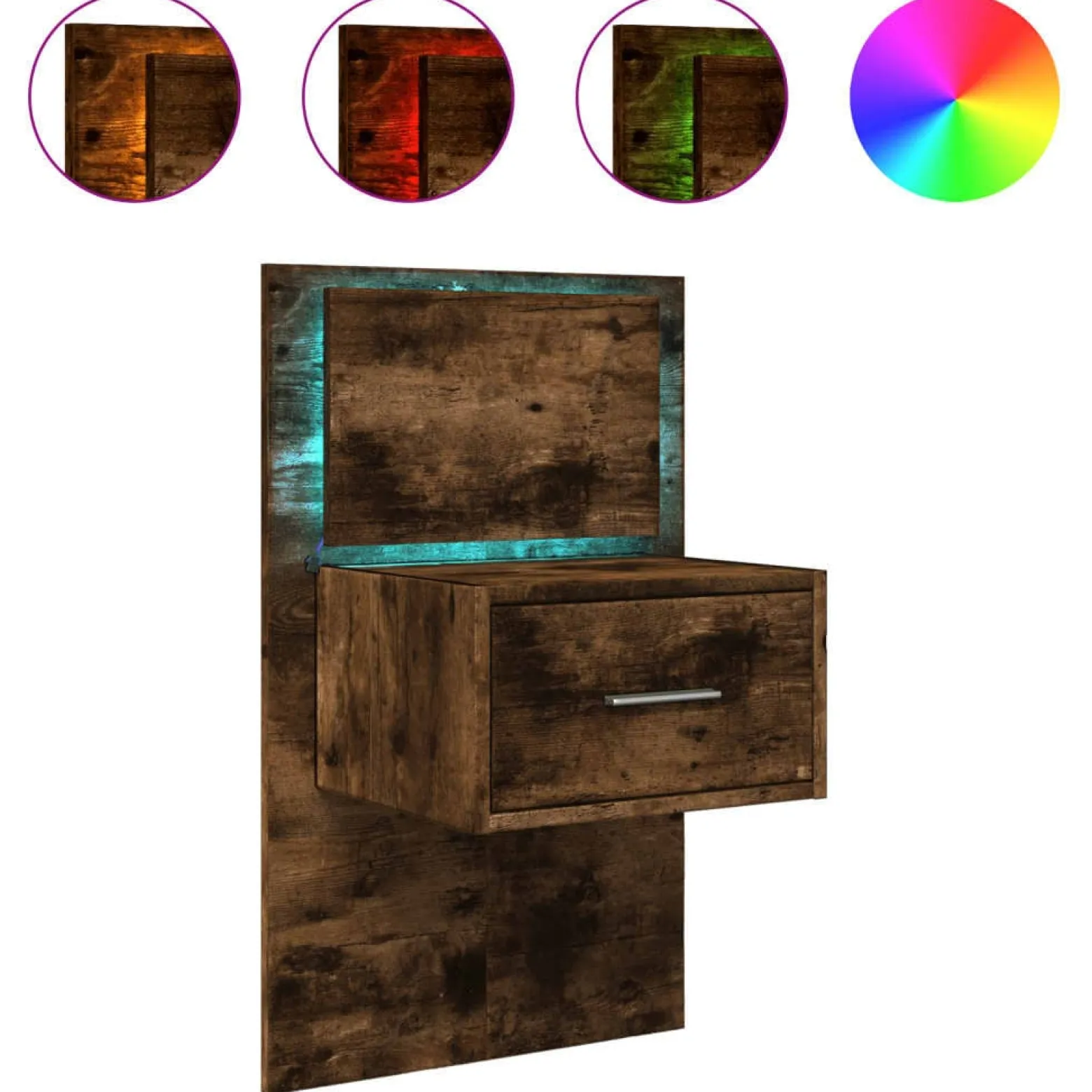 Szafka Nocna Brązowa z Szufladą Wisząca z LED Do Sypialni 48,5x32,5x80 cm