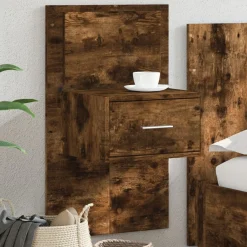 Szafka Nocna Brązowa z Szufladą Wisząca z LED Do Sypialni 48,5x32,5x80 cm