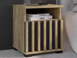 Szafka nocna MONTANA SN40 design z lamelami, dąb craft + czarny