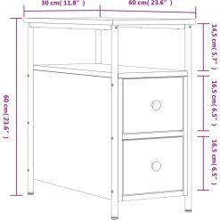Szafka Nocna Stolik Czarna z Regulowanymi Nóżkami Do Sypialni 30x60x60 cm