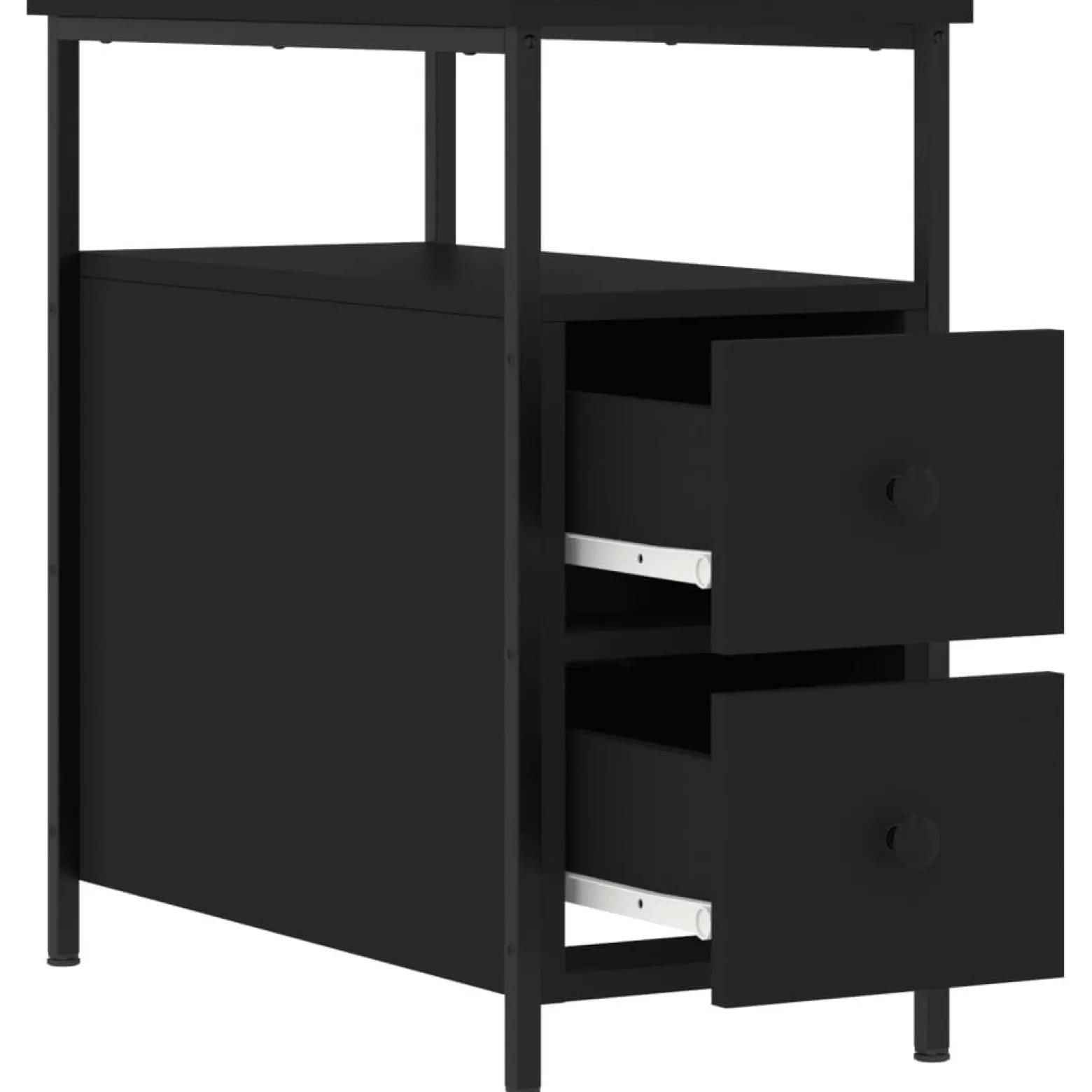 Szafka Nocna Stolik Czarna z Regulowanymi Nóżkami Do Sypialni 30x60x60 cm